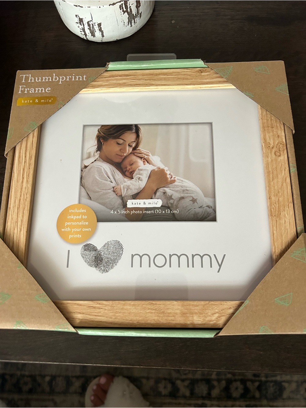 "I ♥ mommy" Thumbprint Photo Frame in Natural Wood
